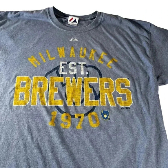 Milwaukee Brewers Mens T Shirt Size XL Top Short Sleeve Baseball MLB Blue - Picture 7 of 9